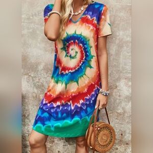 Summer T-shirt tie-dye multicolored  dress Size Large